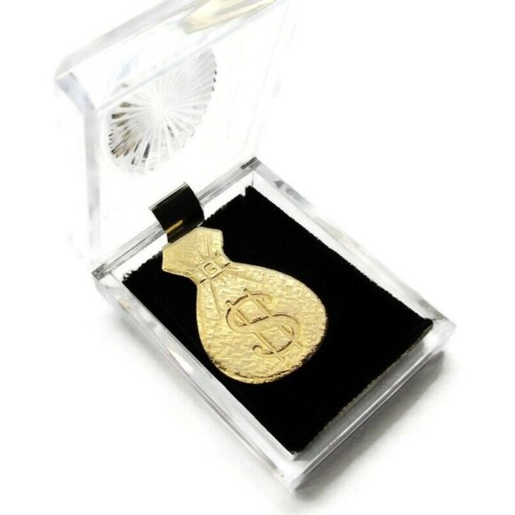 Money Bag Money Clip Textured Gold Tone Cash ID Holder Boxed - Picture 2 of 5